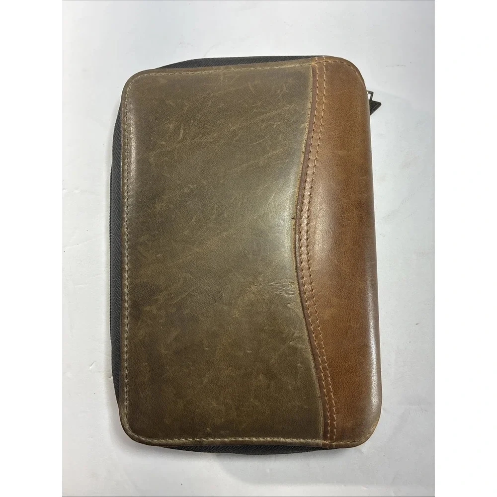 Vintage 1996 Franklin Covey 6 Ring Zip Around Full-Grain Leather Made In Korea